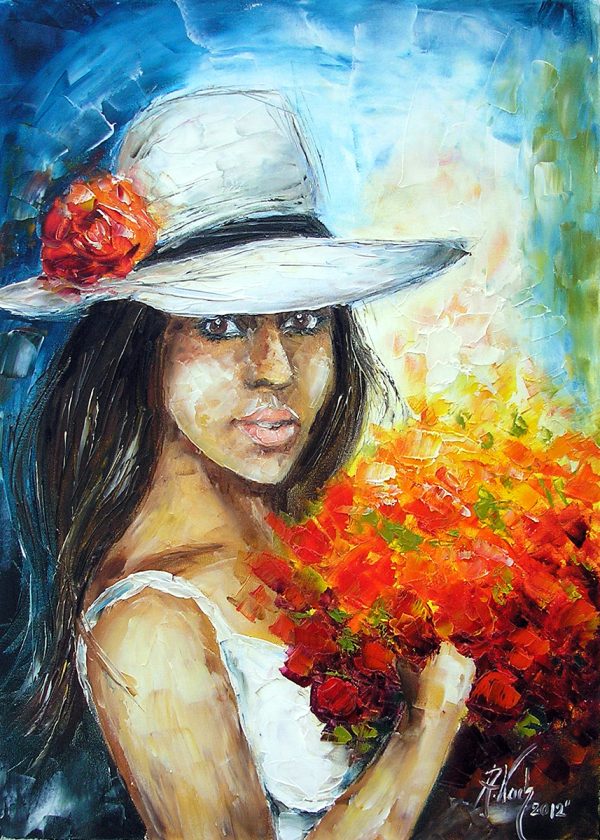 Obraz z dziewczyną w kapeluszu