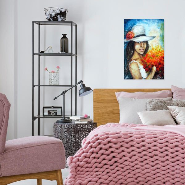 Obraz z kobietą i bukietem kwiatów
