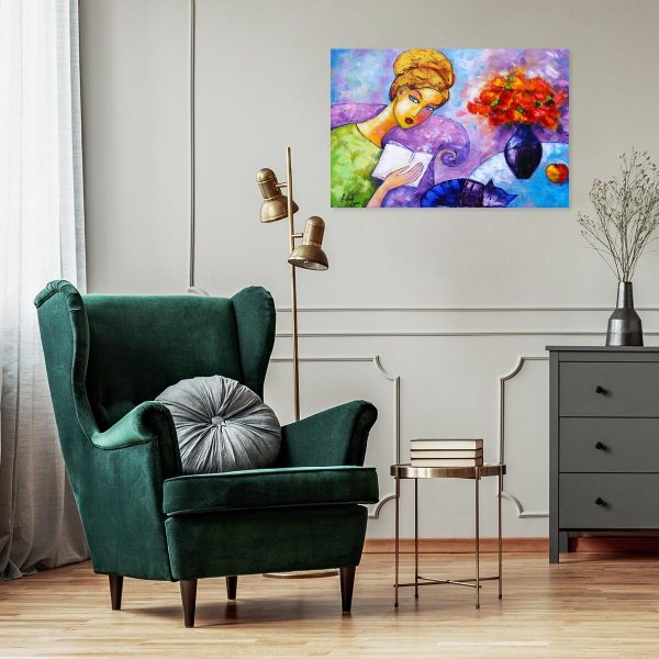 Obraz z kobietą i kotem