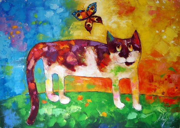 Obraz z kotem i motylem