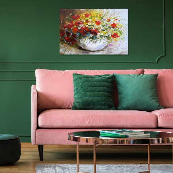 Obraz z kwiatami w białym wazonie