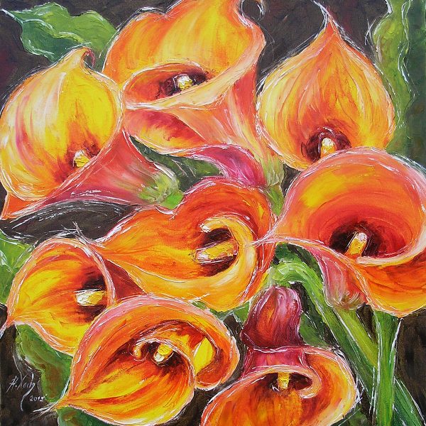 Obraz z pomarańczowymi kaliami