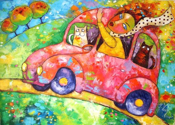 Obraz z różowym samochodem