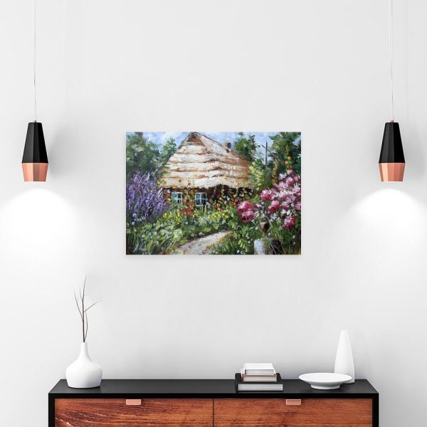 Obraz z wiejską chałupą