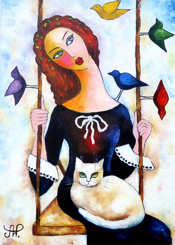 Obraz dziewczyną na huśtawce