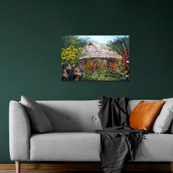 Obraz wiejska chałupa i obejście