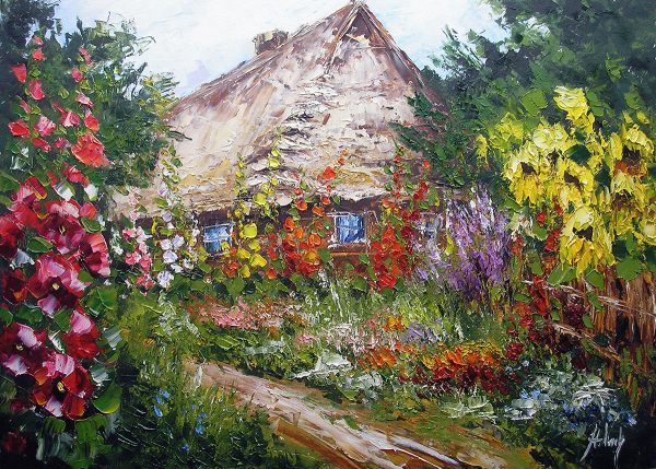 Obraz - Wiejska chata w dzikim ogrodzie