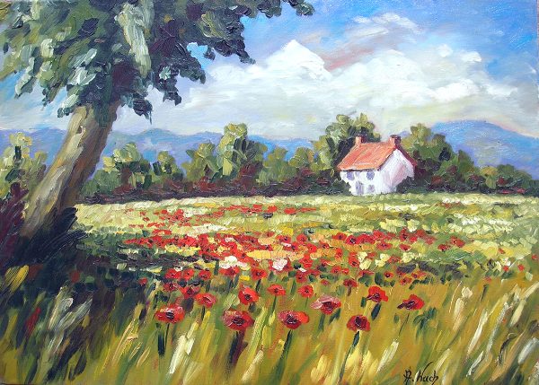 Obraz z białym domkiem