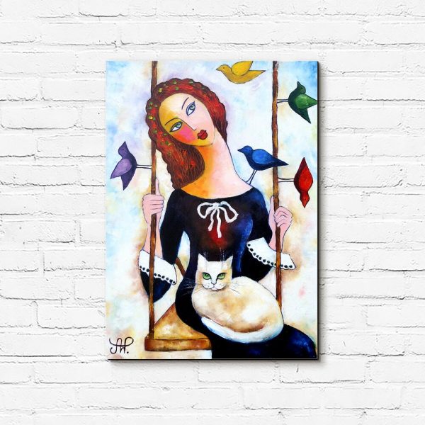 Obraz z białym kotem