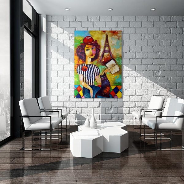 Obraz z dziewczyną pod wieżą Eiffla