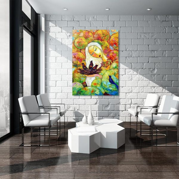 Obraz z dziewczyną w lesie