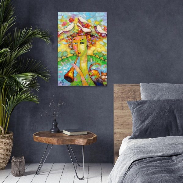 Obraz z kobietą i kotem