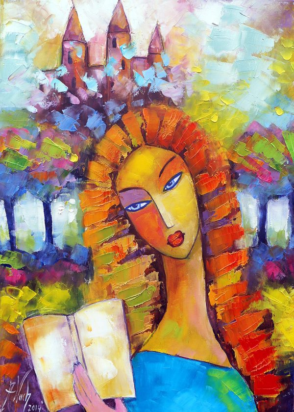 Obraz z kobietą z książką