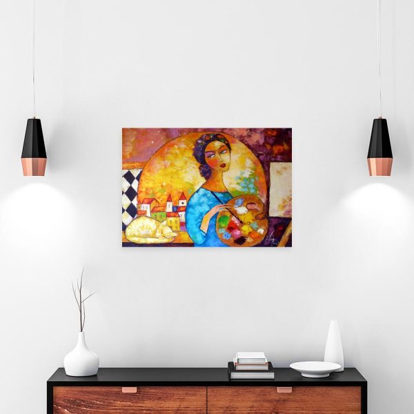 Obraz z malarką i kotem