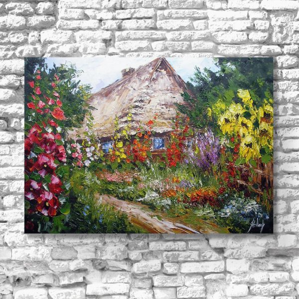Obraz z motywem chaty pod strzechą