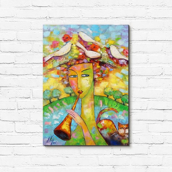 Obraz z motywem kobiety i zwierząt