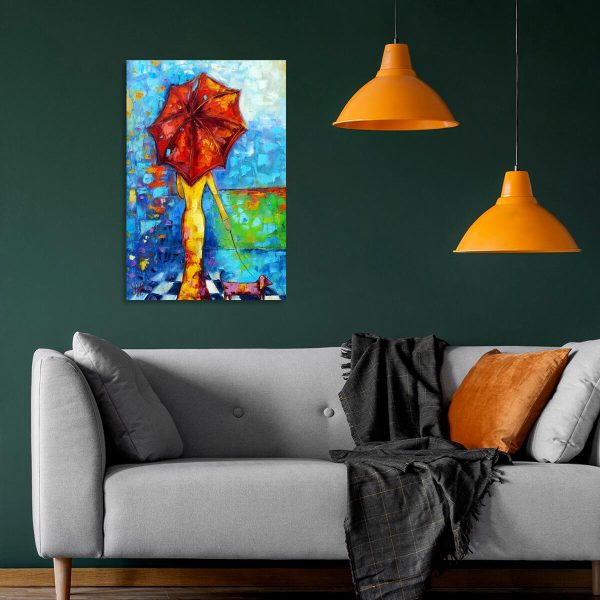 Obraz z spacer z psem w deszczu