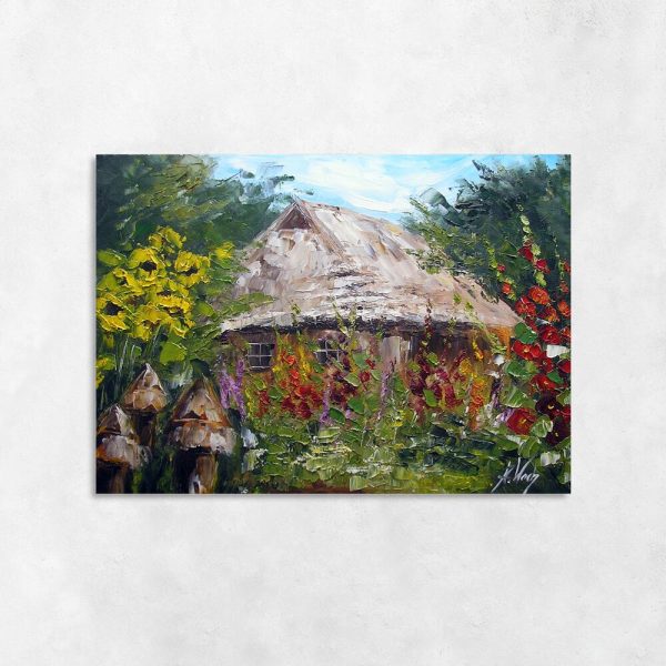 Obraz z ulami i chatą