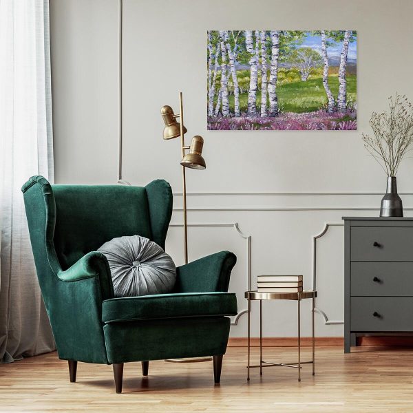 Obraz z wrzosami i brzozami