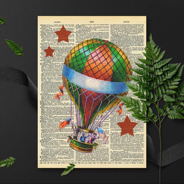 Plakat z balonem i kartką z książki