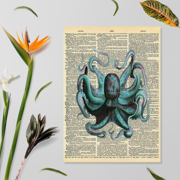 Plakat z drukiem i ośmiornicą