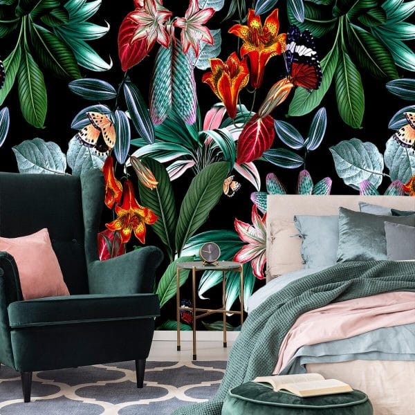 Foto-tapeta z motywem kwiatów i liści