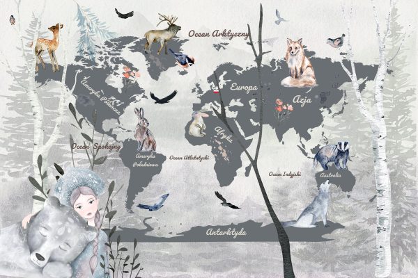 Fototapeta w szarościach z mapą świata