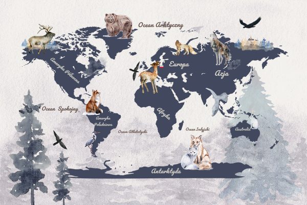 Fototapeta z kontynentami i zwierzętami