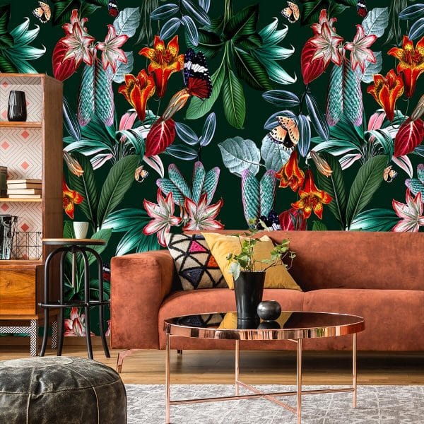 Fototapeta z kwiatami i liśćmi