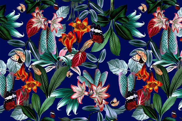 Fototapeta z kwiatami na granatowym tle