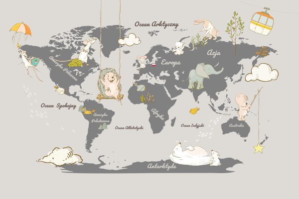 Tapeta ze zwierzątkami i mapą