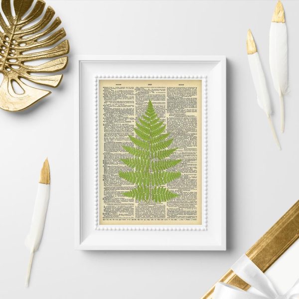 Plakat z kartką z książki i paprocią