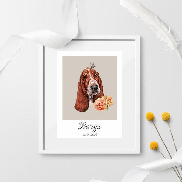 plakat z metryczką basset