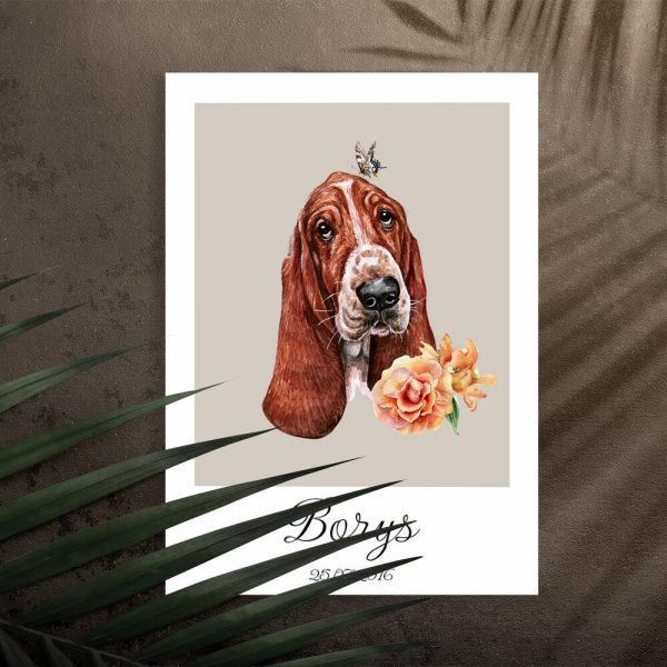plakat z metryczką psa basset