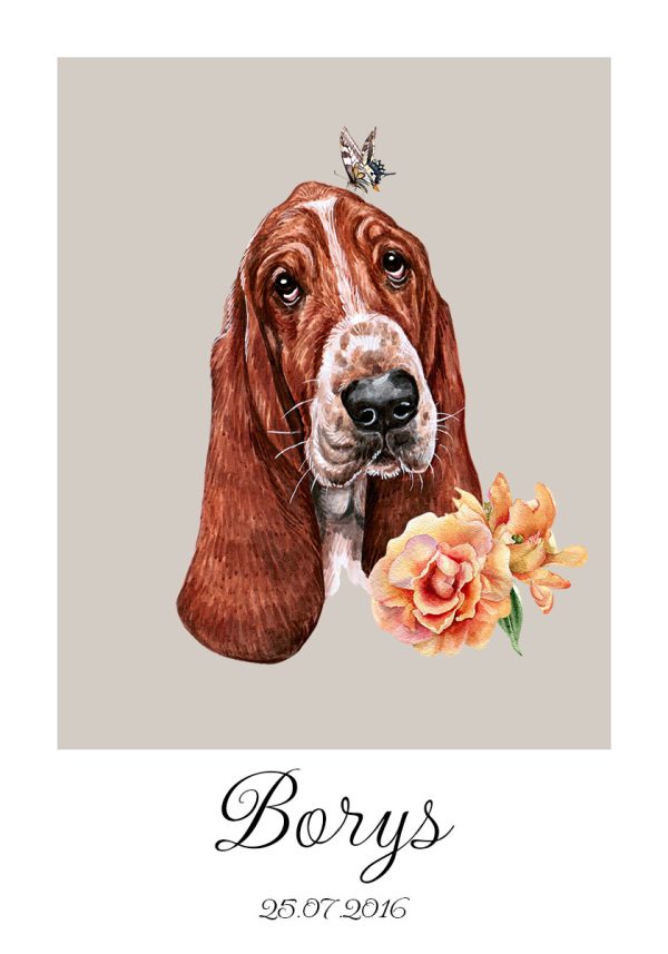 plakat z psem basset