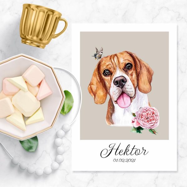 plakat z psią metryczką beagle