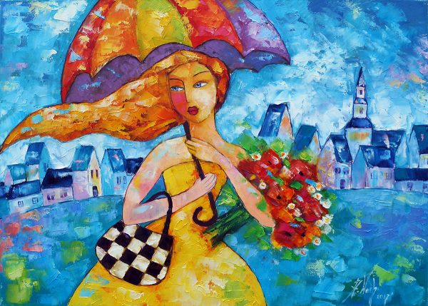 Kopia obrazu z dziewczyną pod parasolem