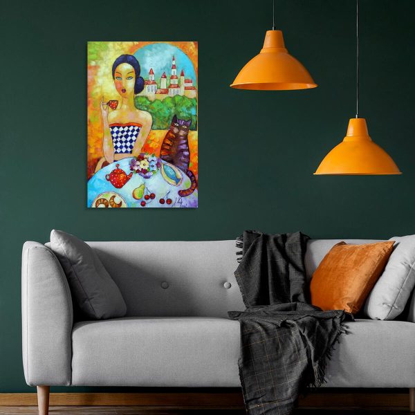 Obraz z dziewczyną w czarnym koku