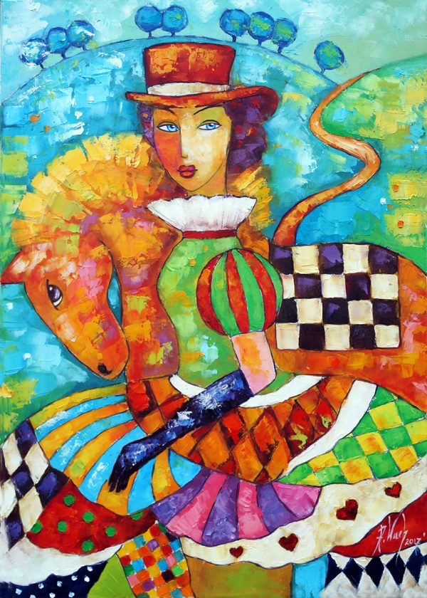 Obraz z koniem i kobietą