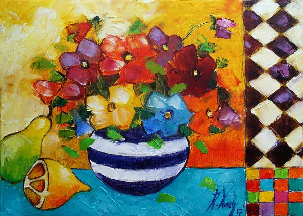 Obraz z kwiatami w wazonie