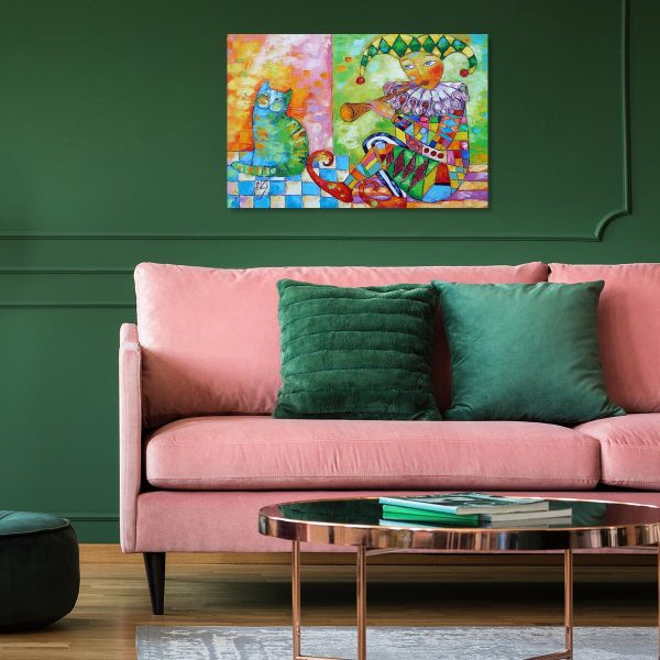 Obraz z pajacem i kotem