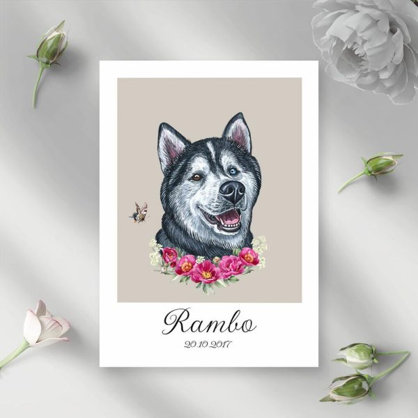 Plakat z metryczką i psem