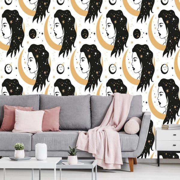 tapeta z księżycem i mistyczną kobietą