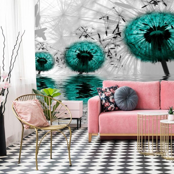 tapeta przedstawiająca turkusowe dmuchawce