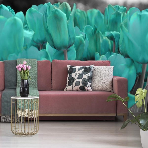 tapeta z turkusowymi tulipanami