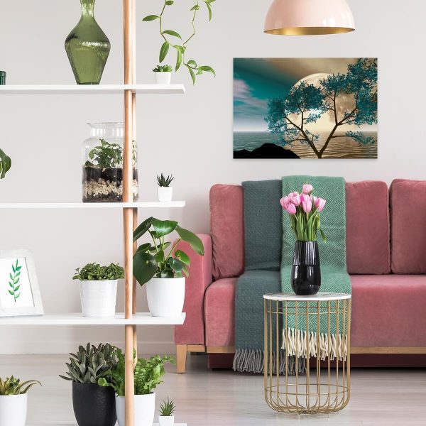 obraz z księżycem nad morzem