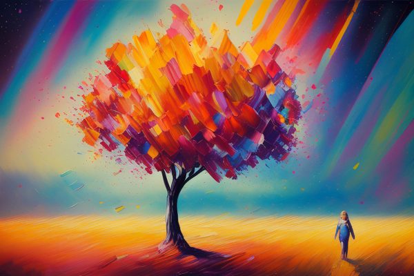 Obraz samotne drzewo i kobieta