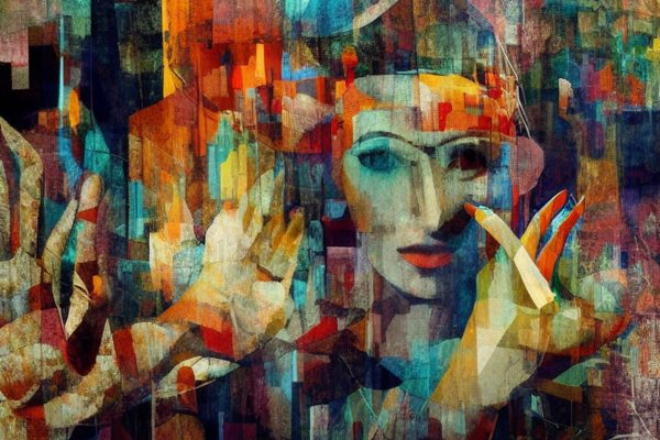 Obraz z abstrakcyjna twarz i ręce