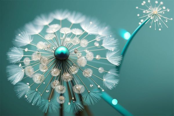 Obraz z dmuchawcem i zieloną perłą