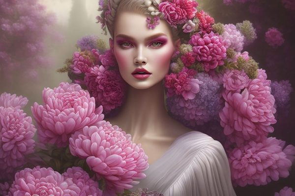 Obraz z kobieta w piwoniach